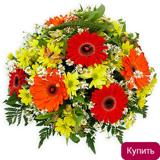 Герберы и альстромерии в корзине