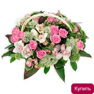 Роза и альстромерия в корзине