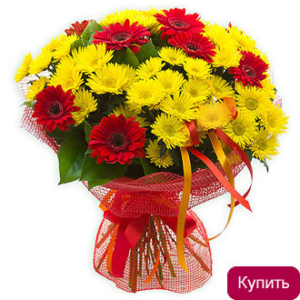 Хризантемы и герберы в букете